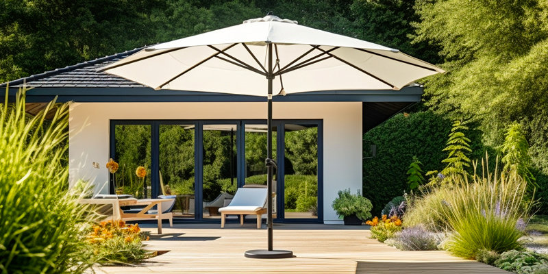 Parasol droit extérieur inclinable avec pied pliant